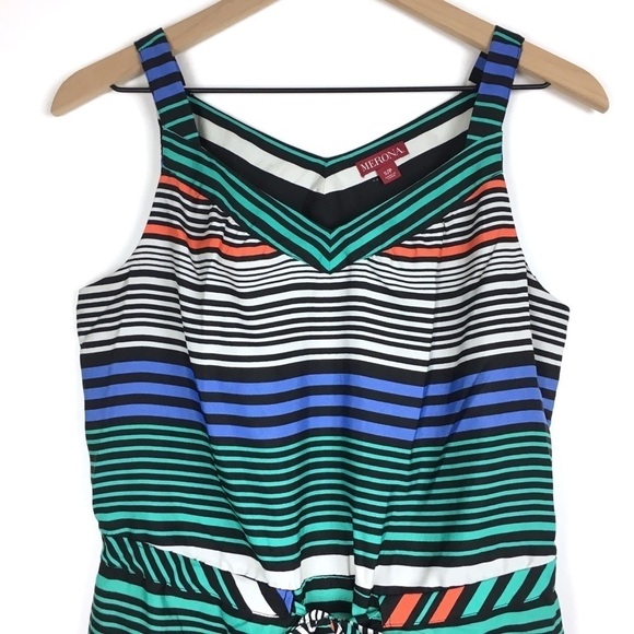 MERONA Sun Dress V Neck Hi Lo Drawstring Waist Stripe Sleeveless Size Small - Picture 2 of 11